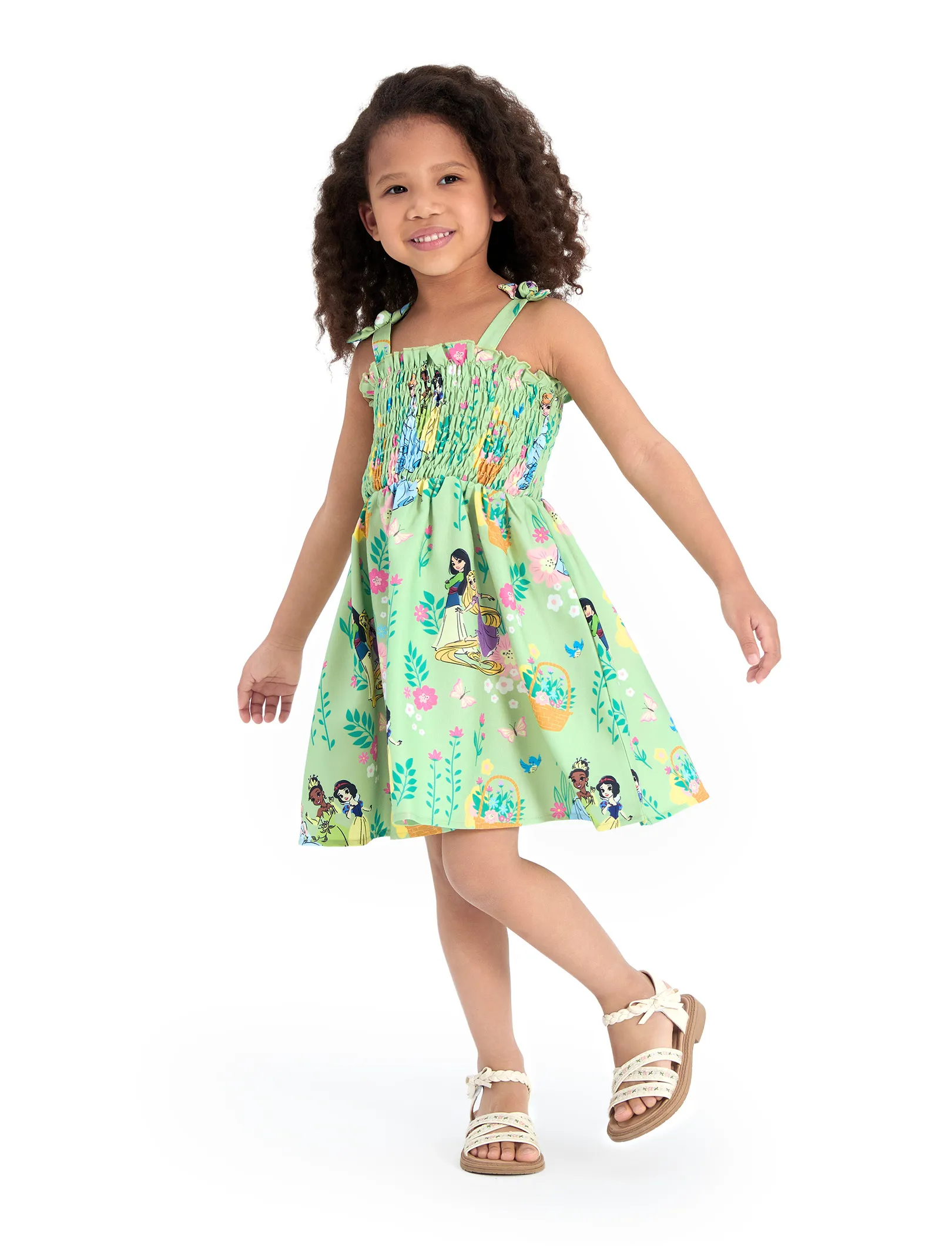 Green - Disney Princess Toddler Girl Tiana Cinderella Snow White Smocked Green Dress - image 2