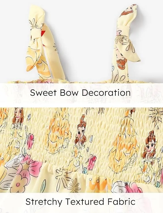 Yellow - Disney Princess Belle Toddler Girl Floral Smocked Summer Yellow Dress - image 6