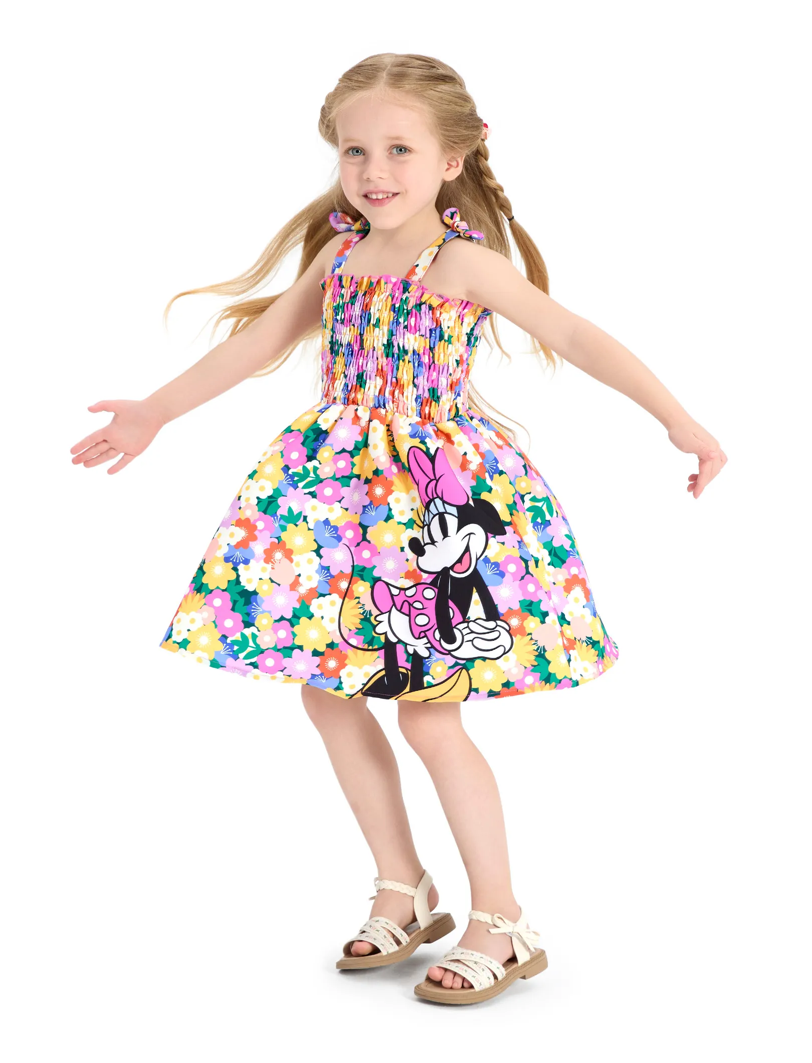 Multi-color - Disney Minnie Toddler Girl Floral Bowknot Smocked Multi-color Sundress - image 2