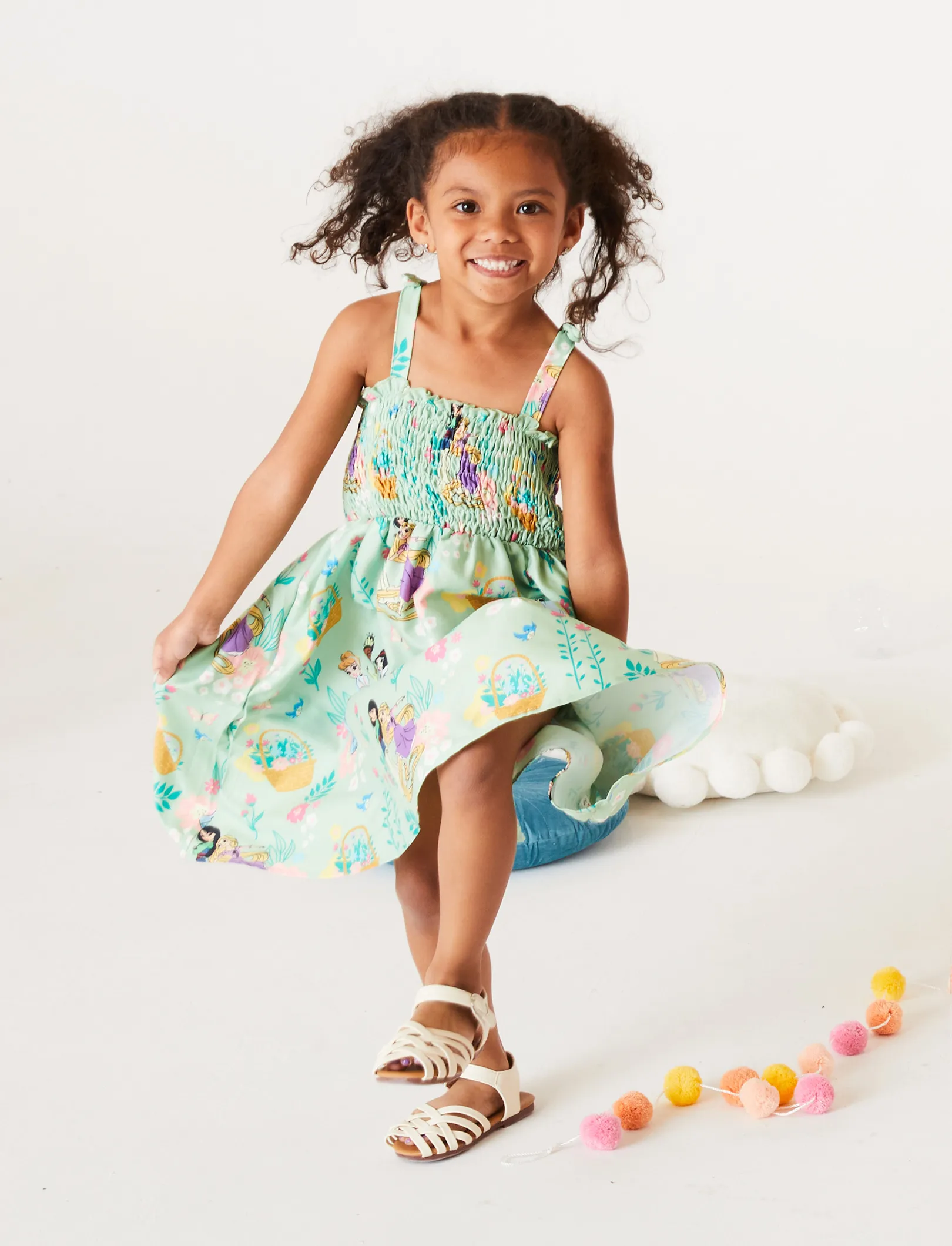 Green - Disney Princess Toddler Girl Tiana Cinderella Snow White Smocked Green Dress - image 6