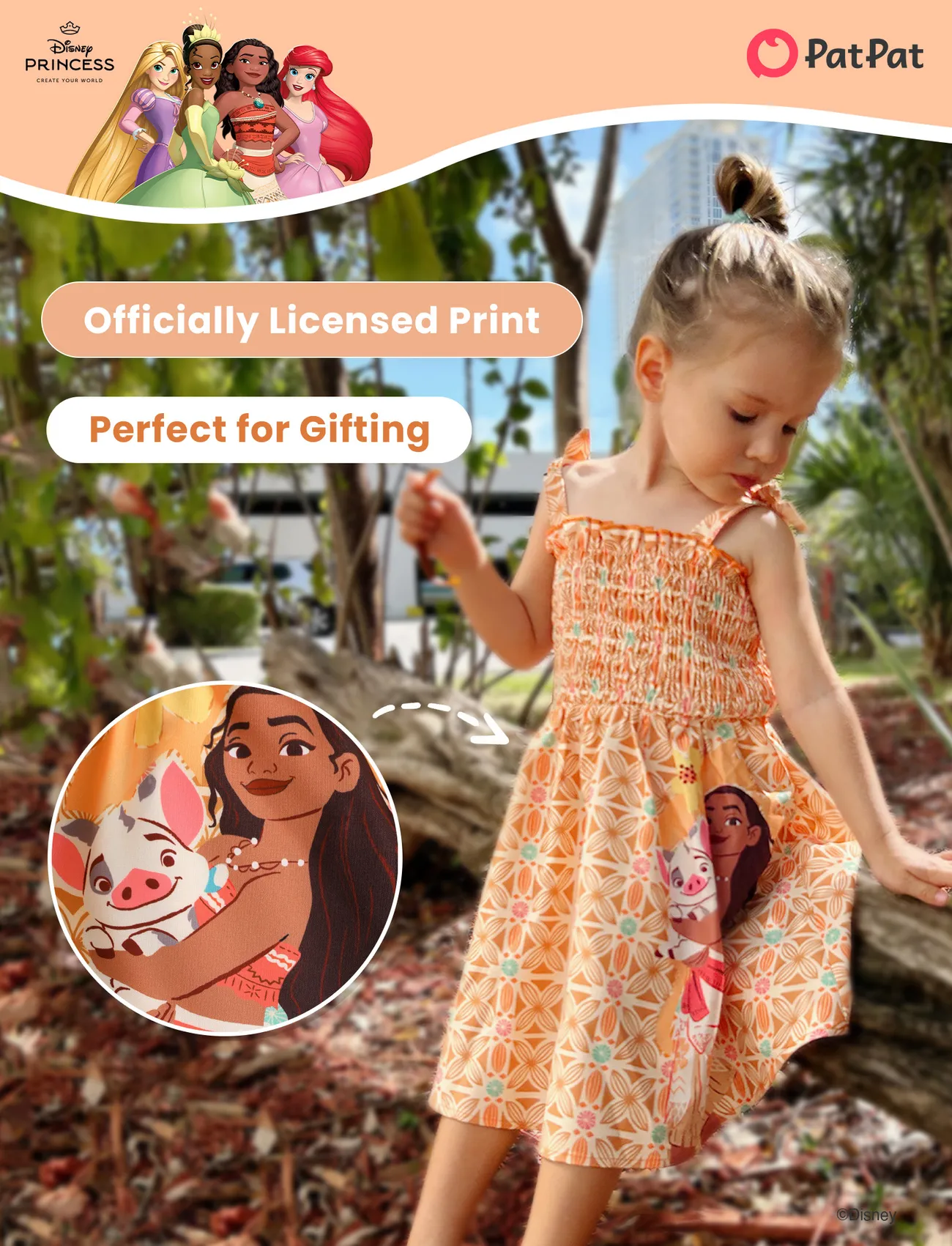 Orange - Disney Princess Moana Toddler Girl Smocked Orange Summer Dress - image 4