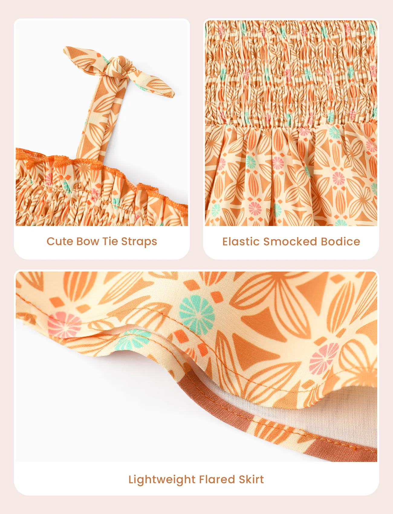 Orange - Disney Princess Moana Toddler Girl Smocked Orange Summer Dress - image 6