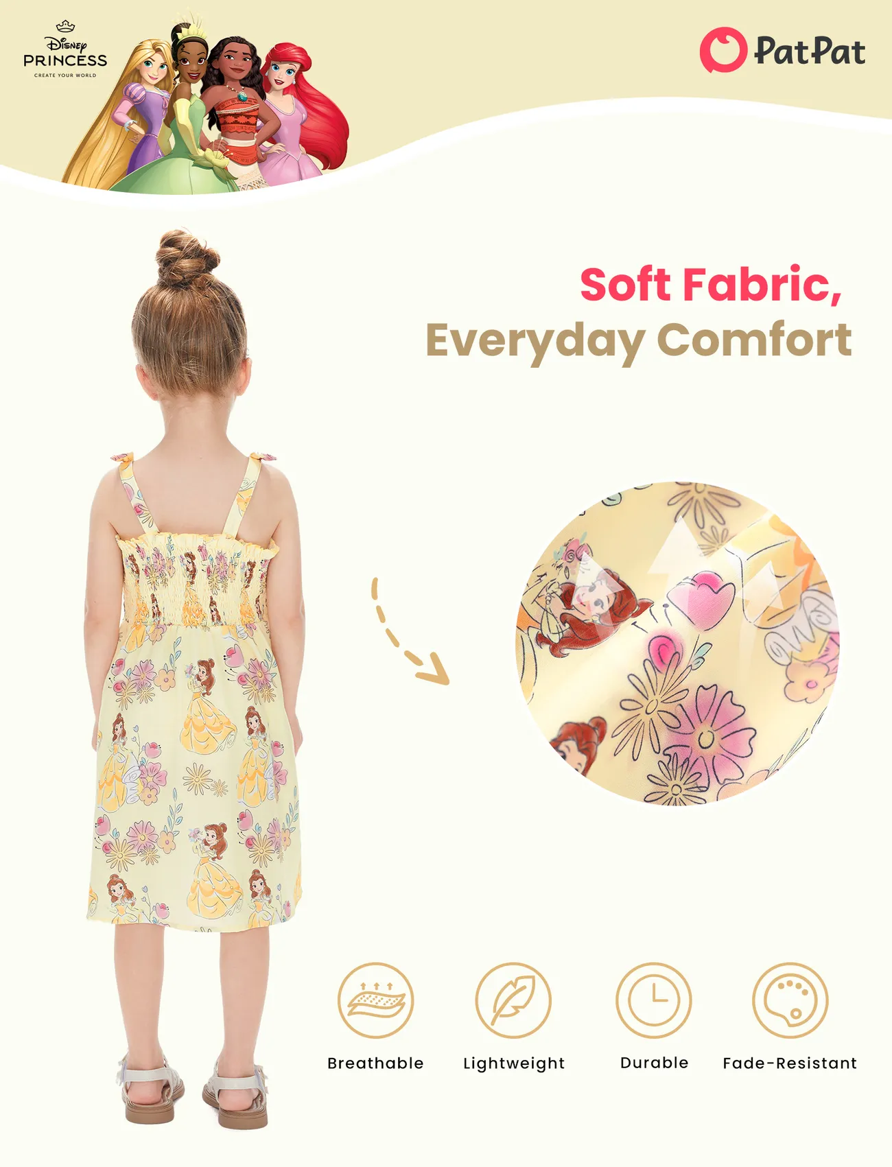 Yellow - Disney Princess Belle Toddler Girl Floral Smocked Summer Yellow Dress - image 3