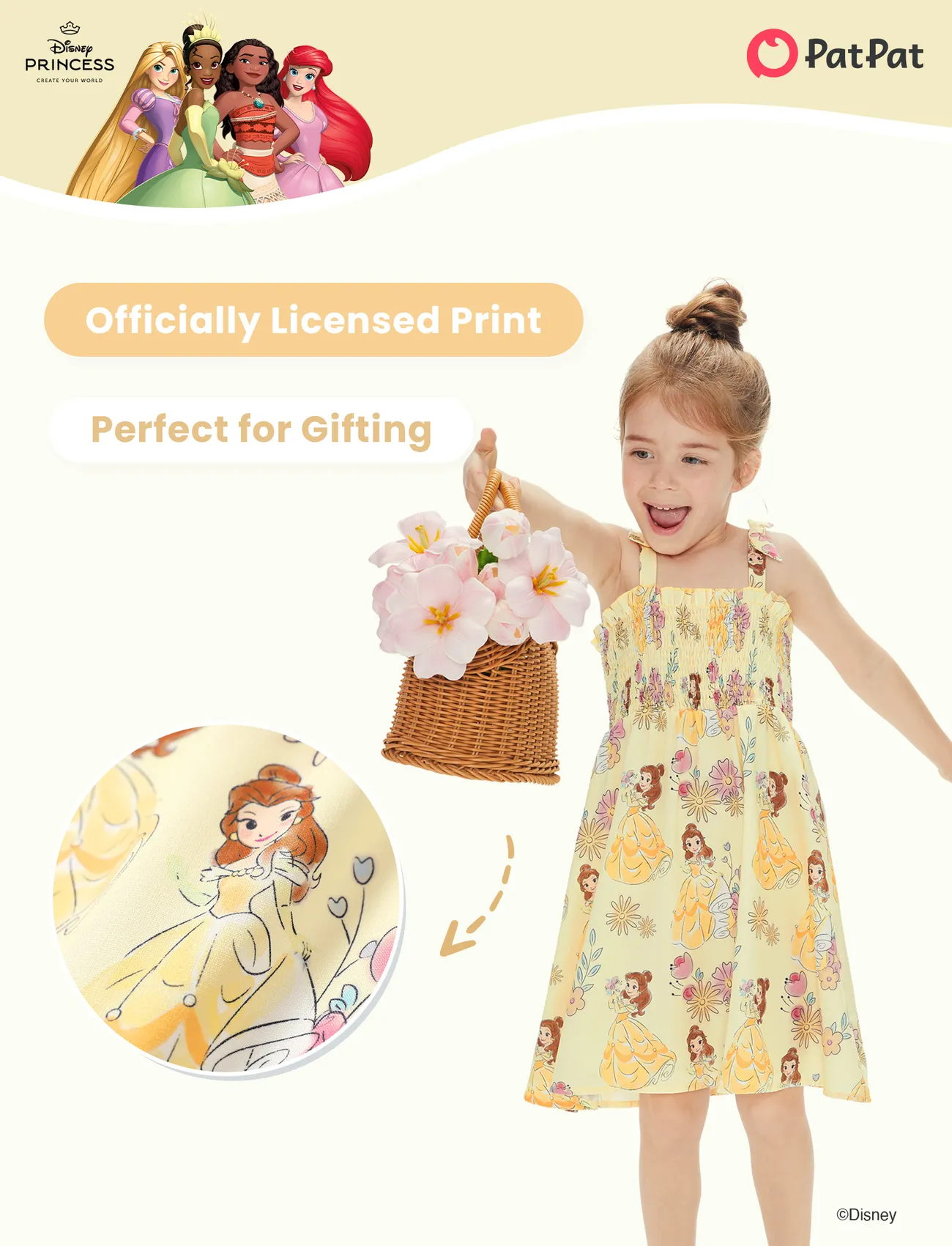 Yellow - Disney Princess Belle Toddler Girl Floral Smocked Summer Yellow Dress - image 2