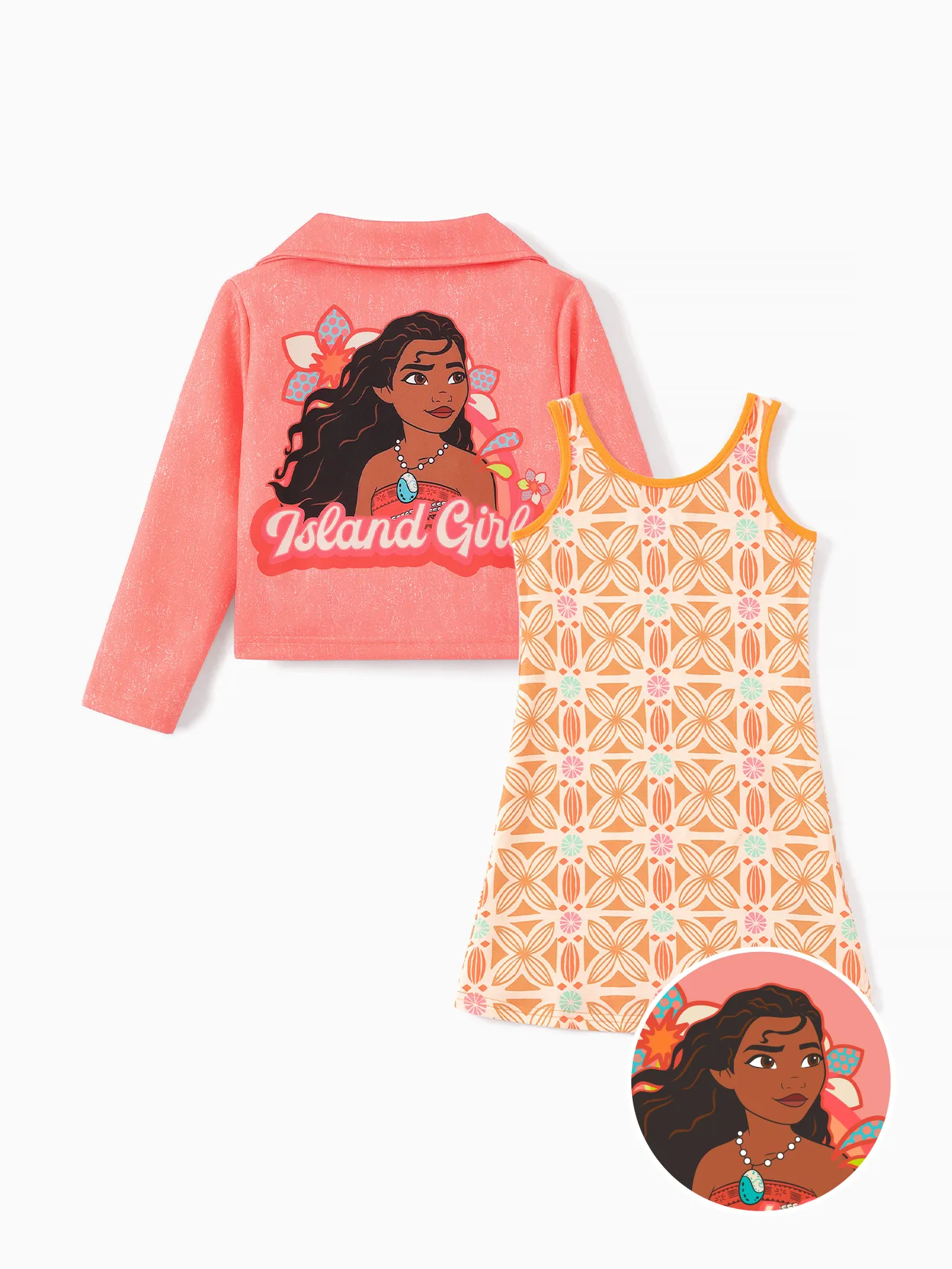 Disney Princess Toddler Girl Ariel/Moana 2pcs Motor Jacket avec Tank Dress Set