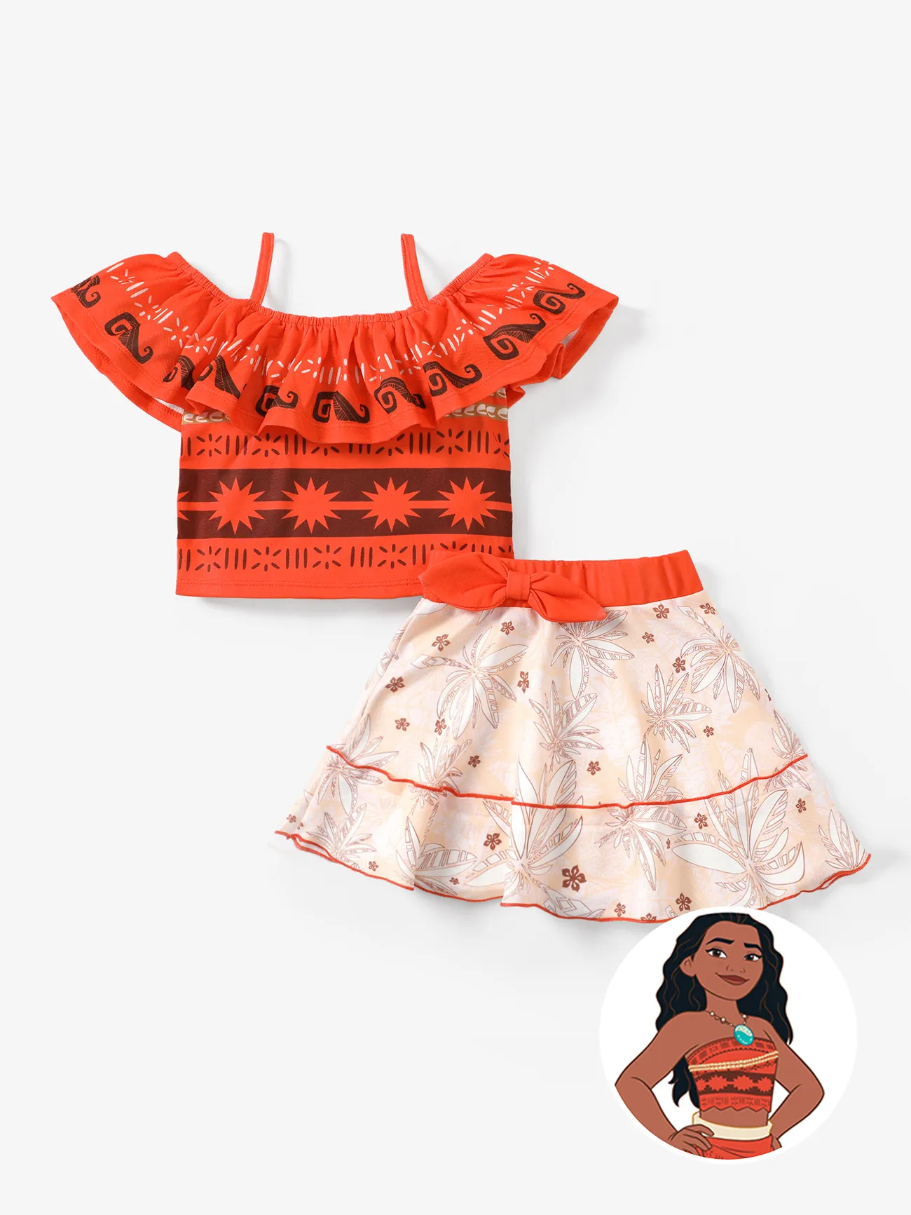 Disney Princess Moana 2pcs Toddler/Kid Girl Palm Leaves Ruffled Bowknot Dress Set
