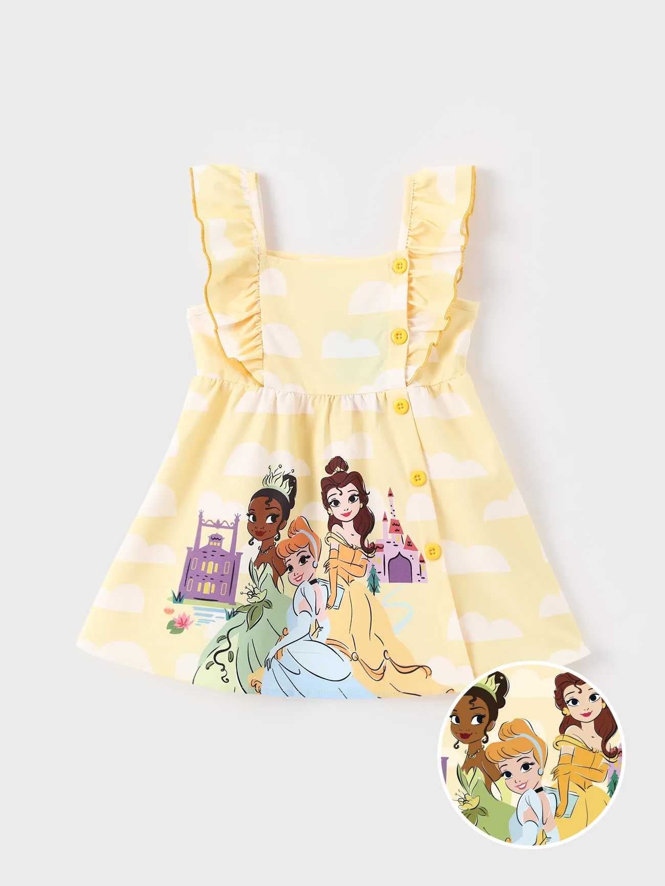 Disney Princess Toddler Girl 1pc Tiana Cinderella Beller Ariel Rapunzel Ruffled Dress