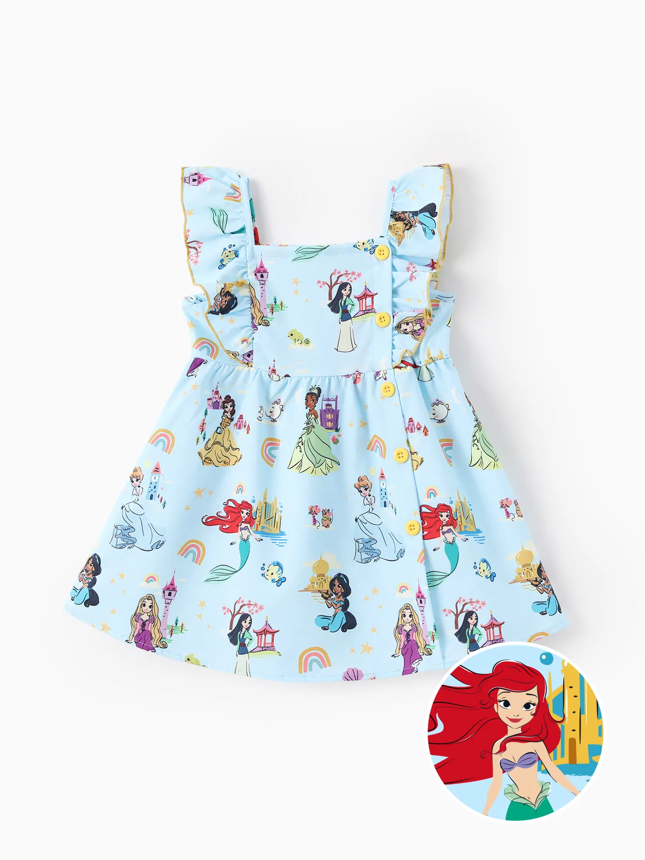 Disney Princess Toddler Girl 1pc Tiana Cinderella Beller Ariel Rapunzel Ruffled Dress