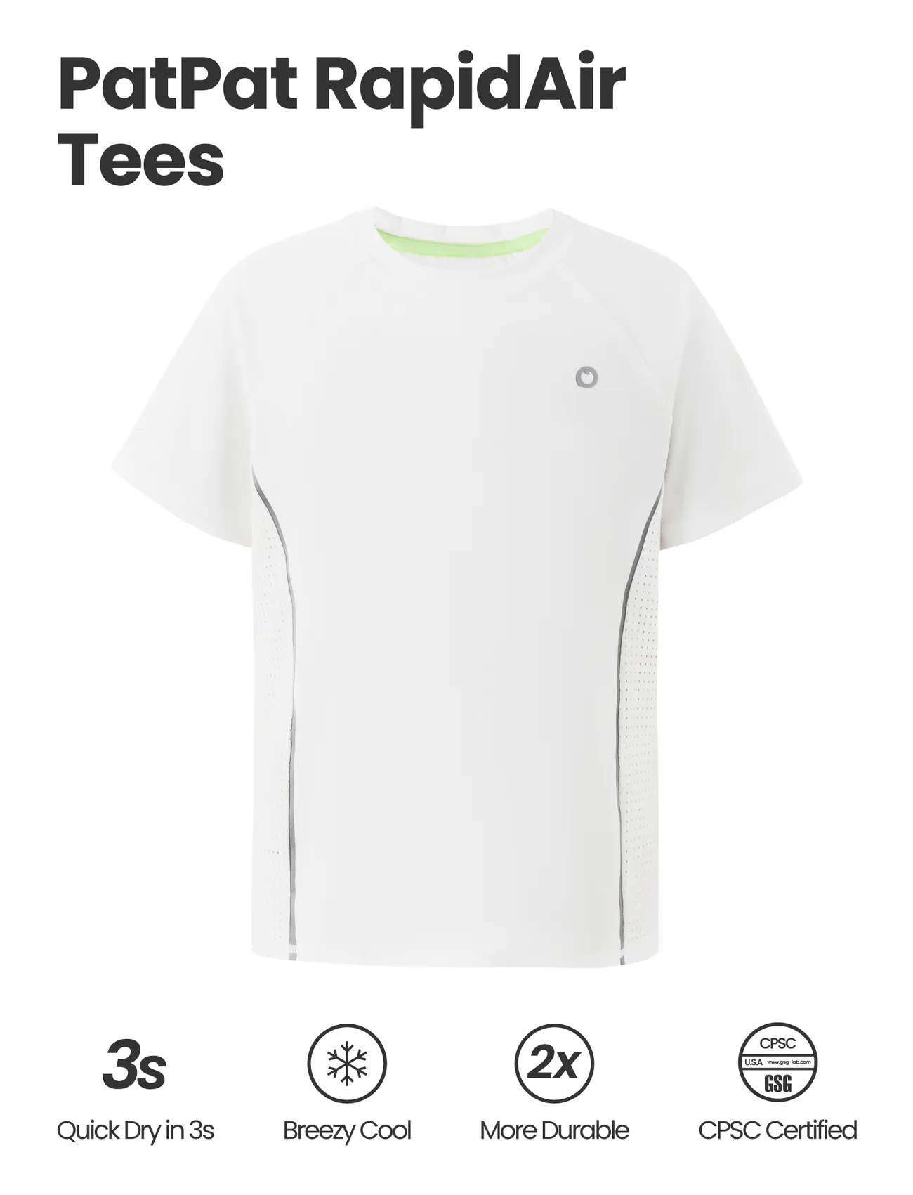White - PatPat Rapidair™ activewear Kids Boy/Girl Athletic Quick-Dry & Instant-Cooling UPF 100+ Rash Guard T-Shirt - image 3