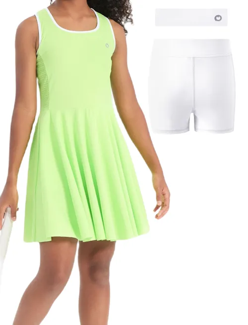 Kid Girl Athletic Tennis Dress Dress con fascia e pantaloncini in viscosa di bambù con tasche