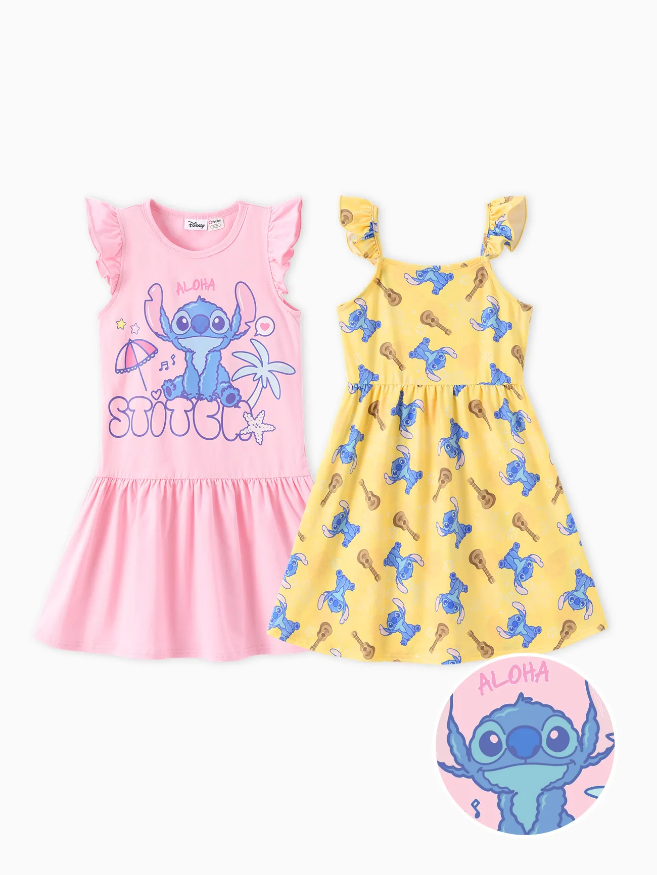 

Disney Stitch Toddler/Kid Girl 2-piece Naia™ Guitar/Ocean Print Ruffled Dresses