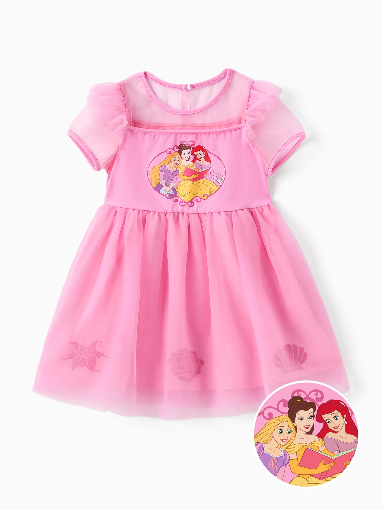 Disney Princess Toddlers Girl 1pc Rapunzel Beller And Ariel/Cinderella Short-sleeve Tulle Dress 