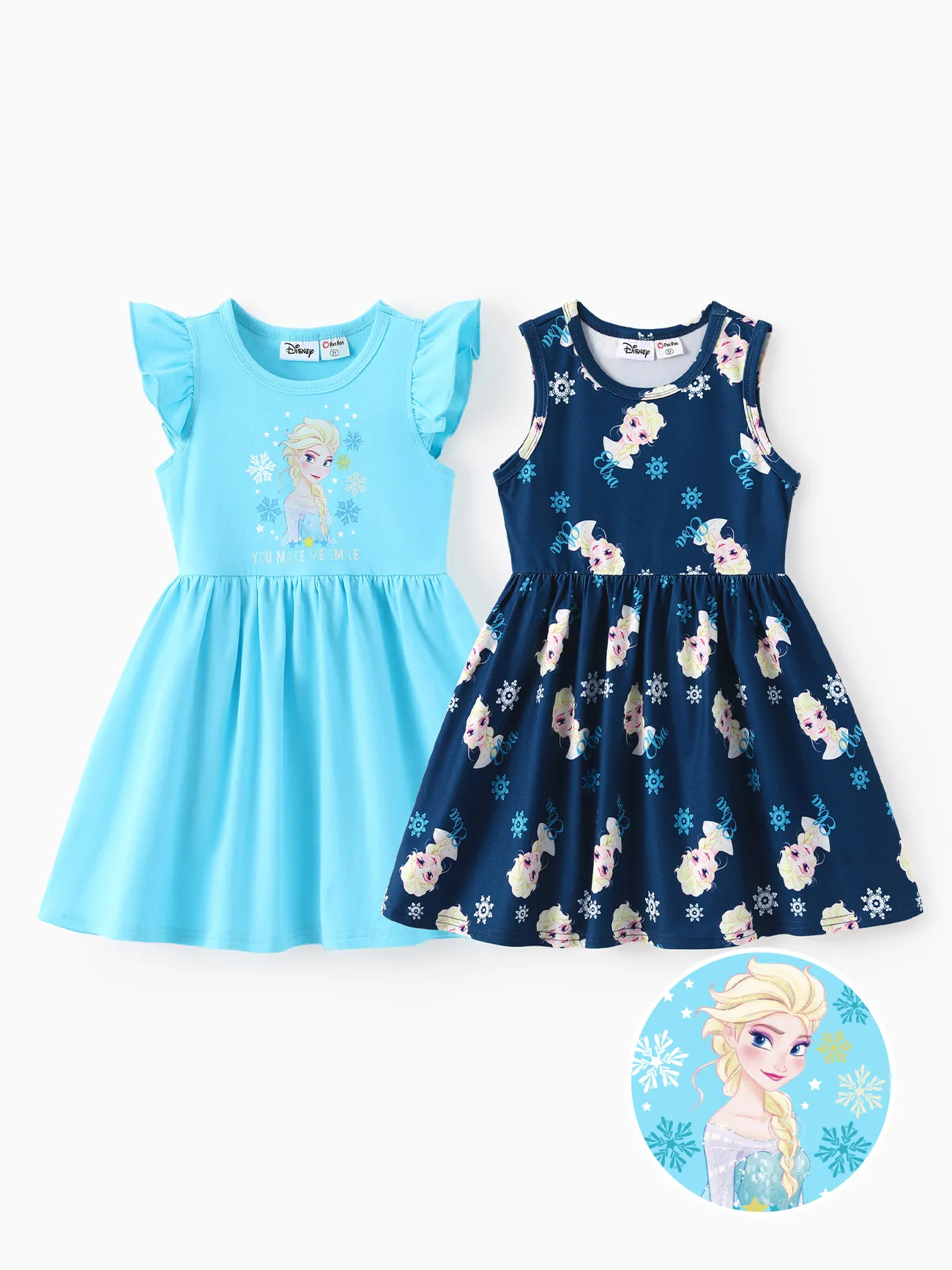 

Disney Frozen Toddler Girl 2-piece Elsa Pattern Cotton Ruffle-sleeve Dresses