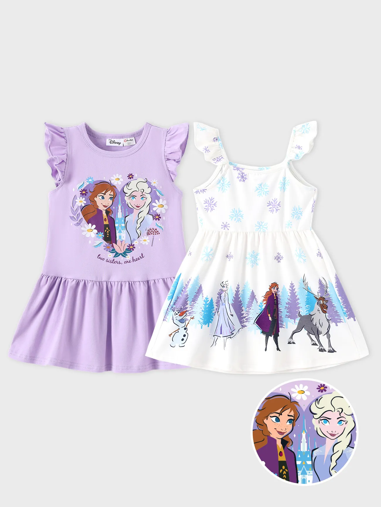 

Disney Frozen Toddler Girl 2-Pack Elsa and Anna Snowflake/Floral Print Ruffled Dress