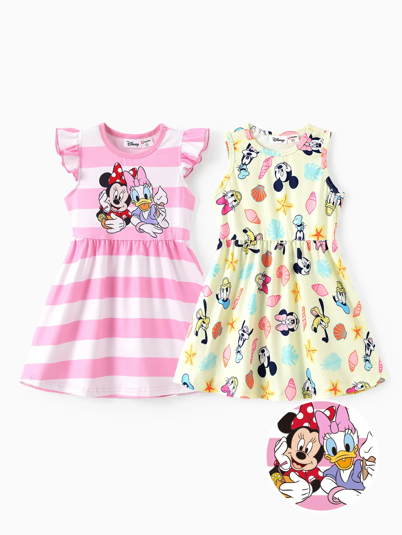 

Disney Mickey and Friends Toddler Girl 2-pack Minnie Mouse Rainbow/Floral Print Ruffled Dresses
