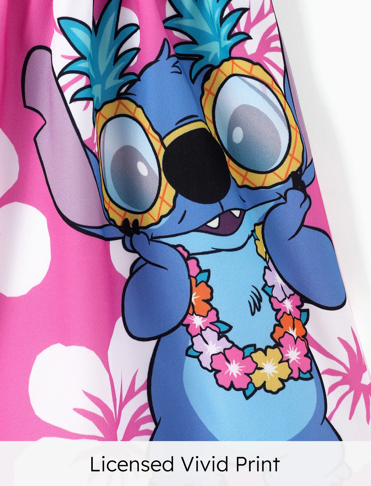 Hot Pink - Disney Stitch Kid Girl Floral/Palm Tree Print Ruffled Babydoll Dress - image 3