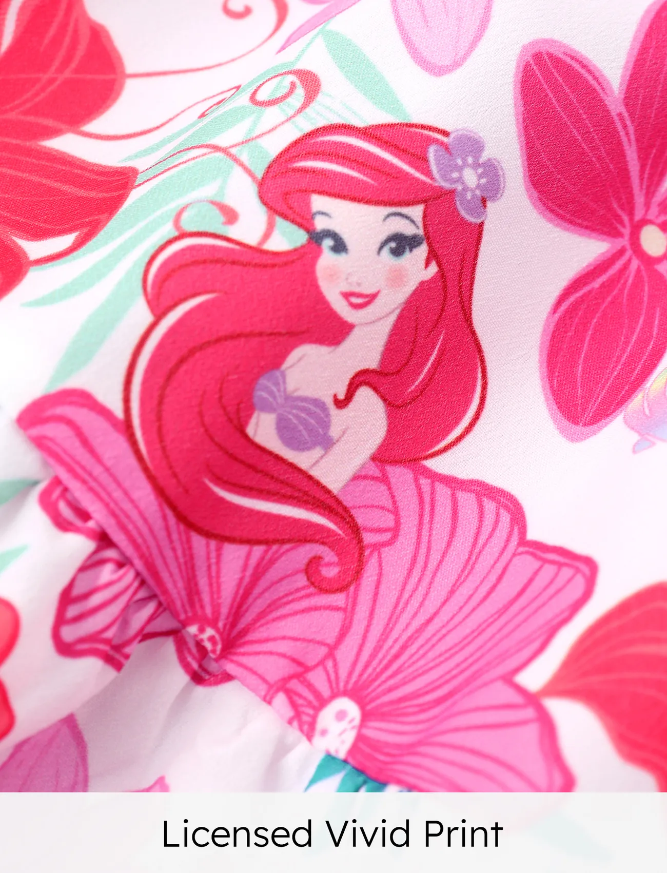White - Disney Princess Toddler Girl Ariel/Moana Floral Print Ruffled Babydoll Dress - image 3