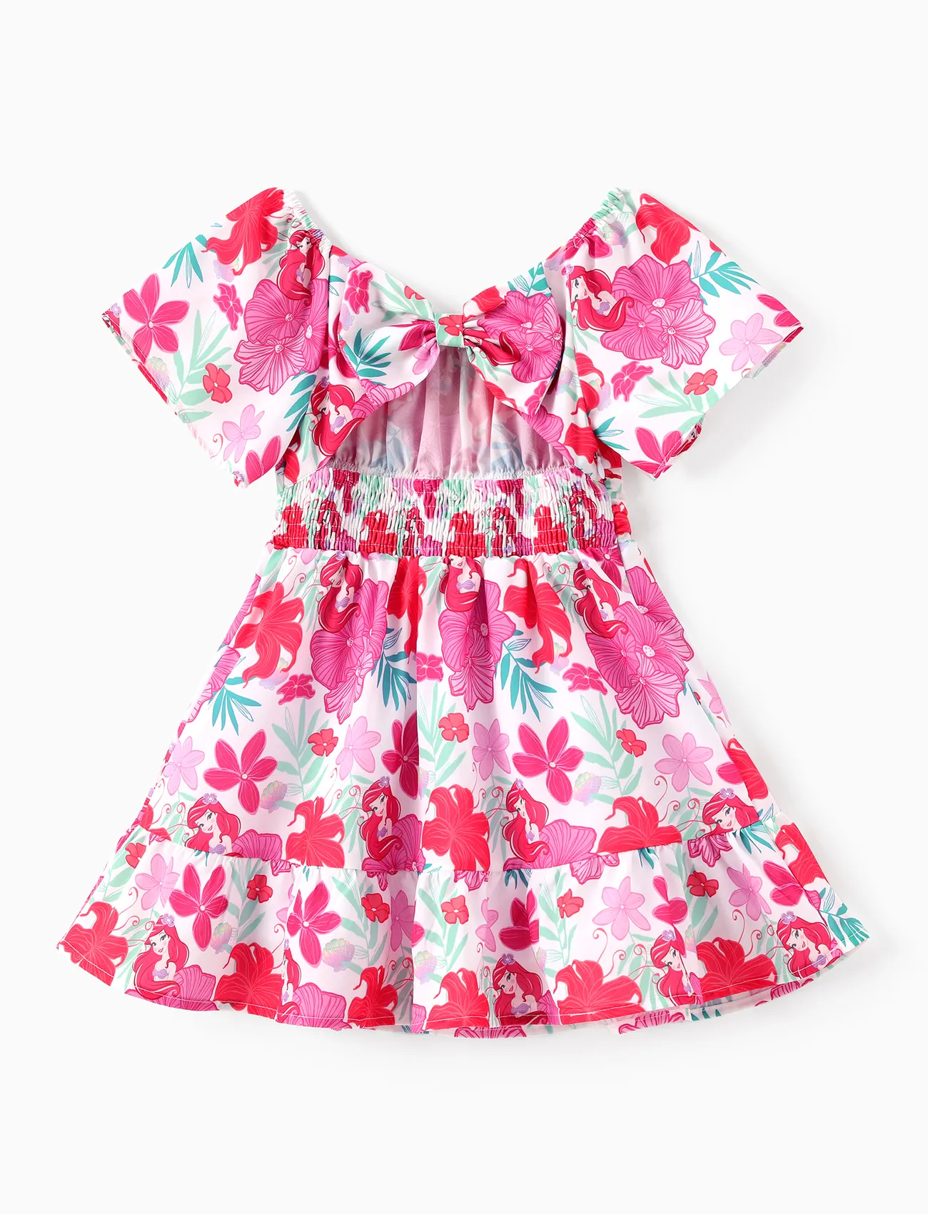 White - Disney Princess Toddler Girl Ariel/Moana Floral Print Ruffled Babydoll Dress - image 2