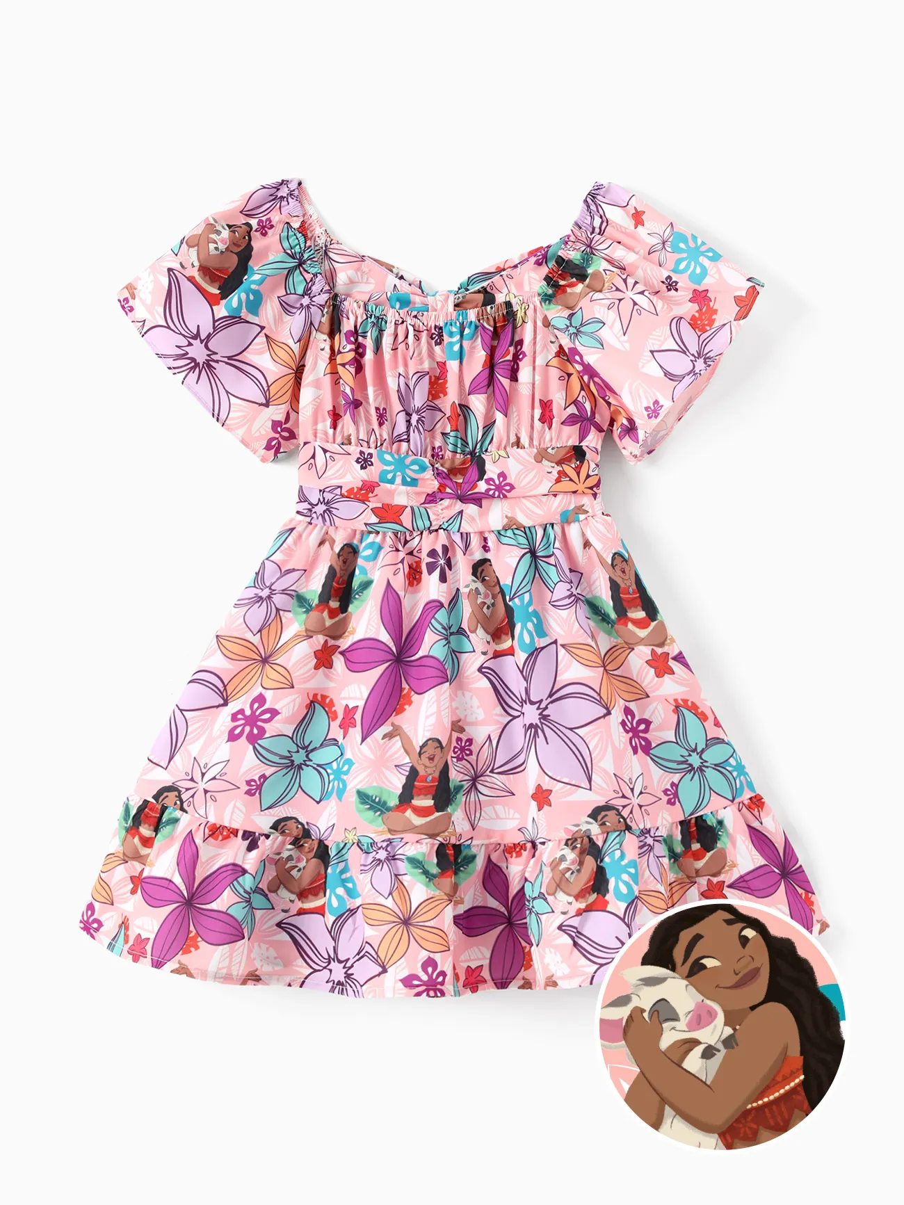 

Disney Princess Toddler Girl Ariel/Moana Floral Print Ruffled Babydoll Dress