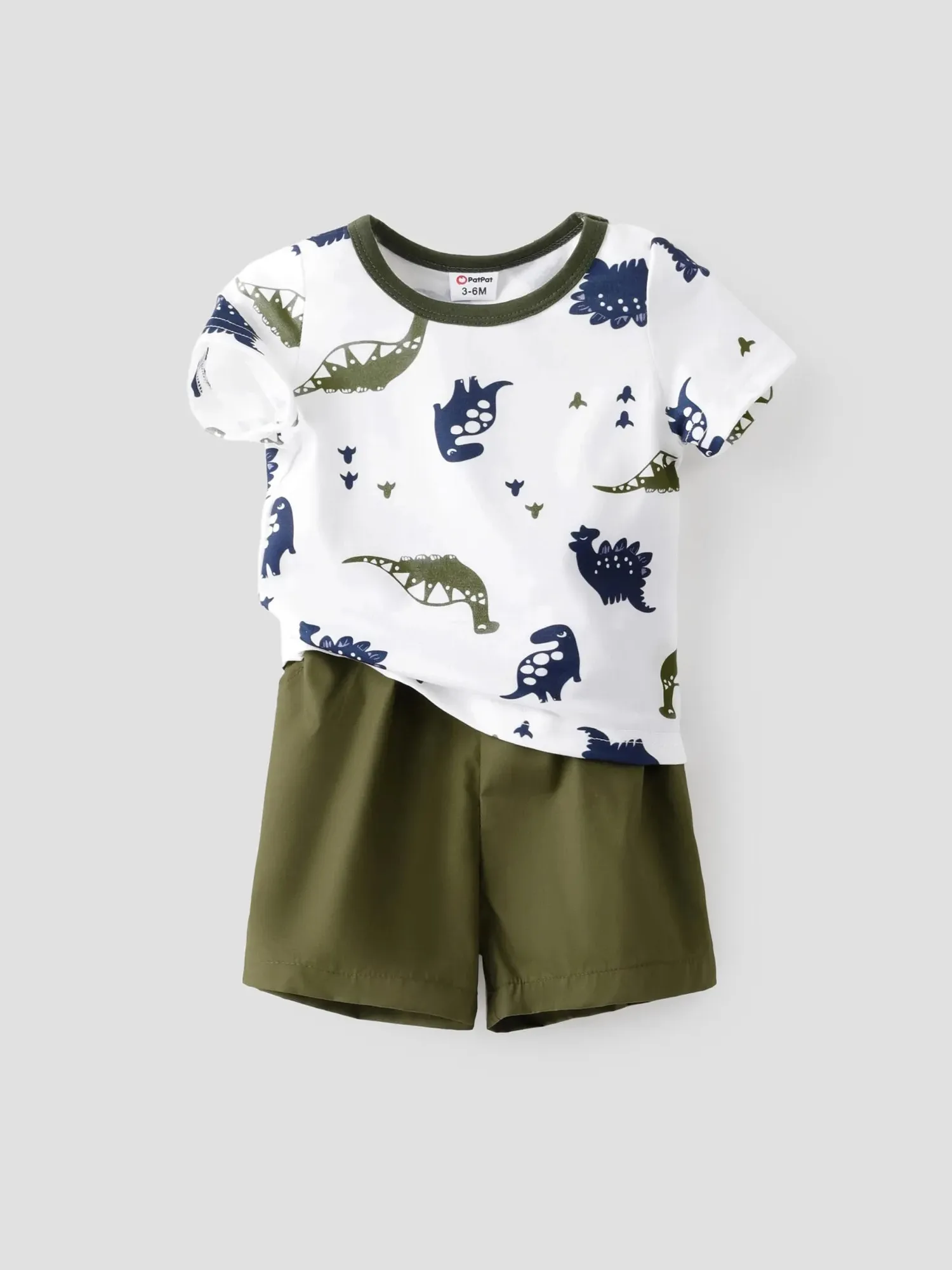 2pcs Baby Boy All Over Dinosaur Print Short-sleeve Tee and Solid Shorts Set