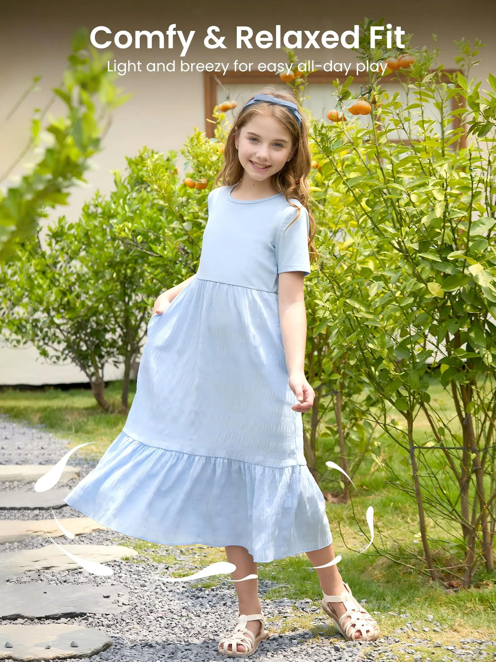 Enfants Fille Bord à volants Couleur unie Robes Bleu