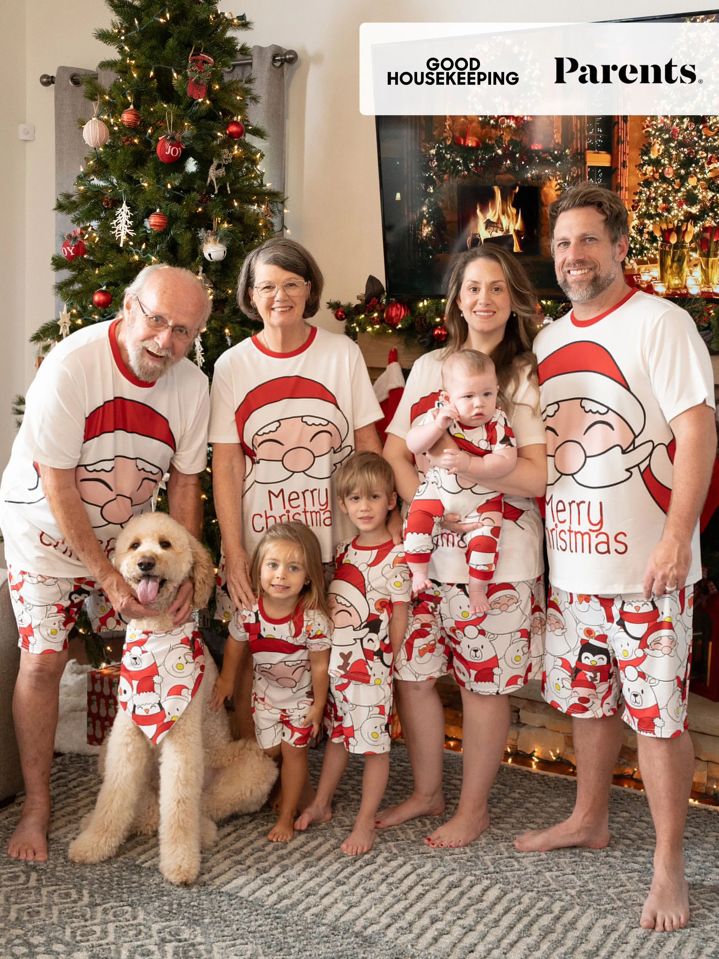 Family Christmas Pajamas Holiday Santa Claus and Snowman Print (Short-sleeve)