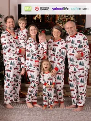 Matching Christmas Pajamas Tree & Car Print White Long-sleeve Pajamas Sets