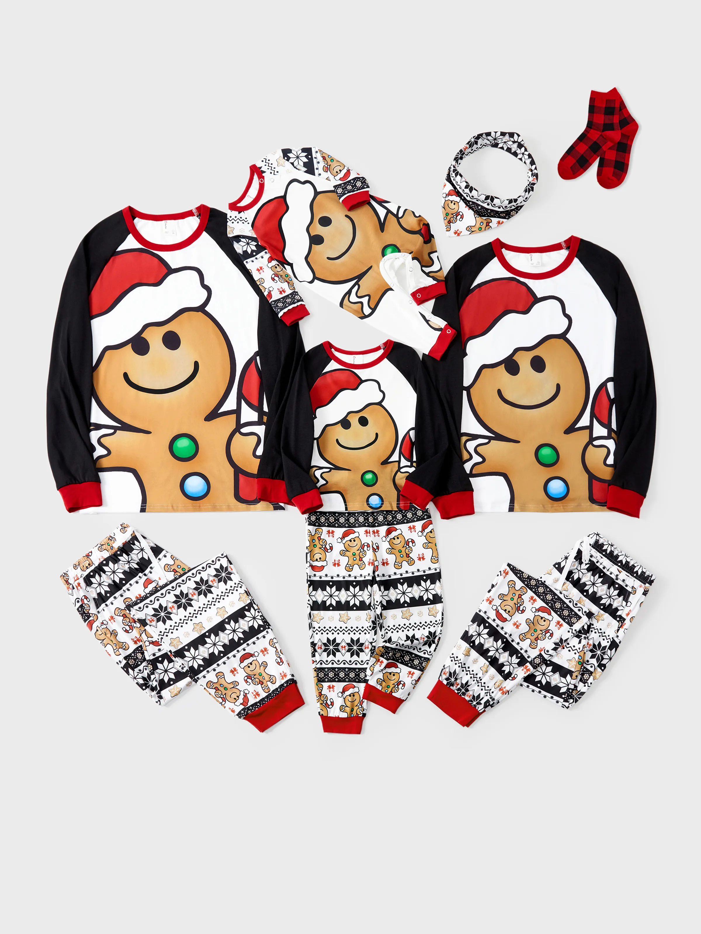 

Christmas Family Matching Raglan Sleeves Gingerbread Man Pajamas Sets with Drawstring and Pockets