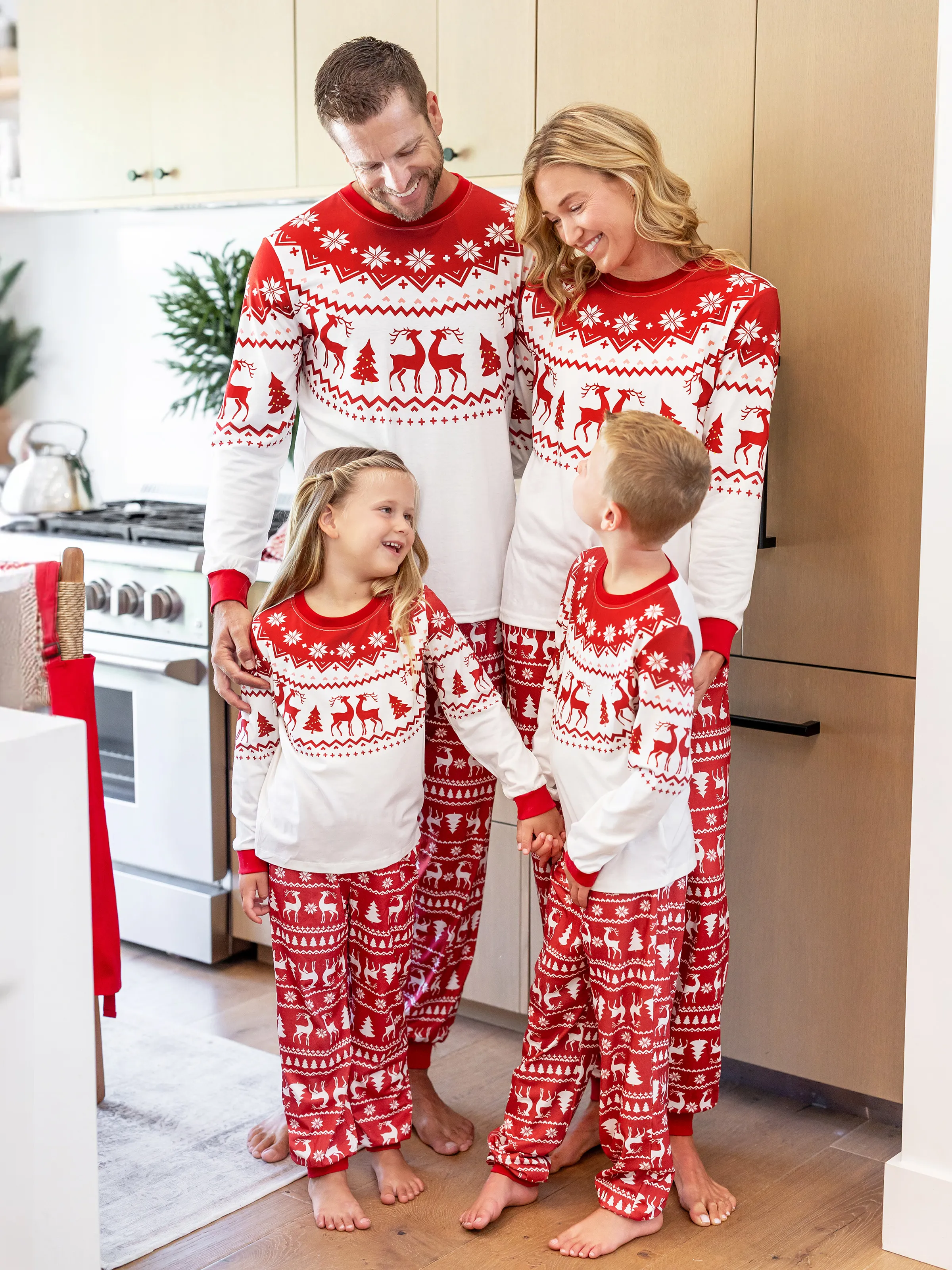 Matching Christmas Pajamas Reindeer Snowflake Sets Red and White
