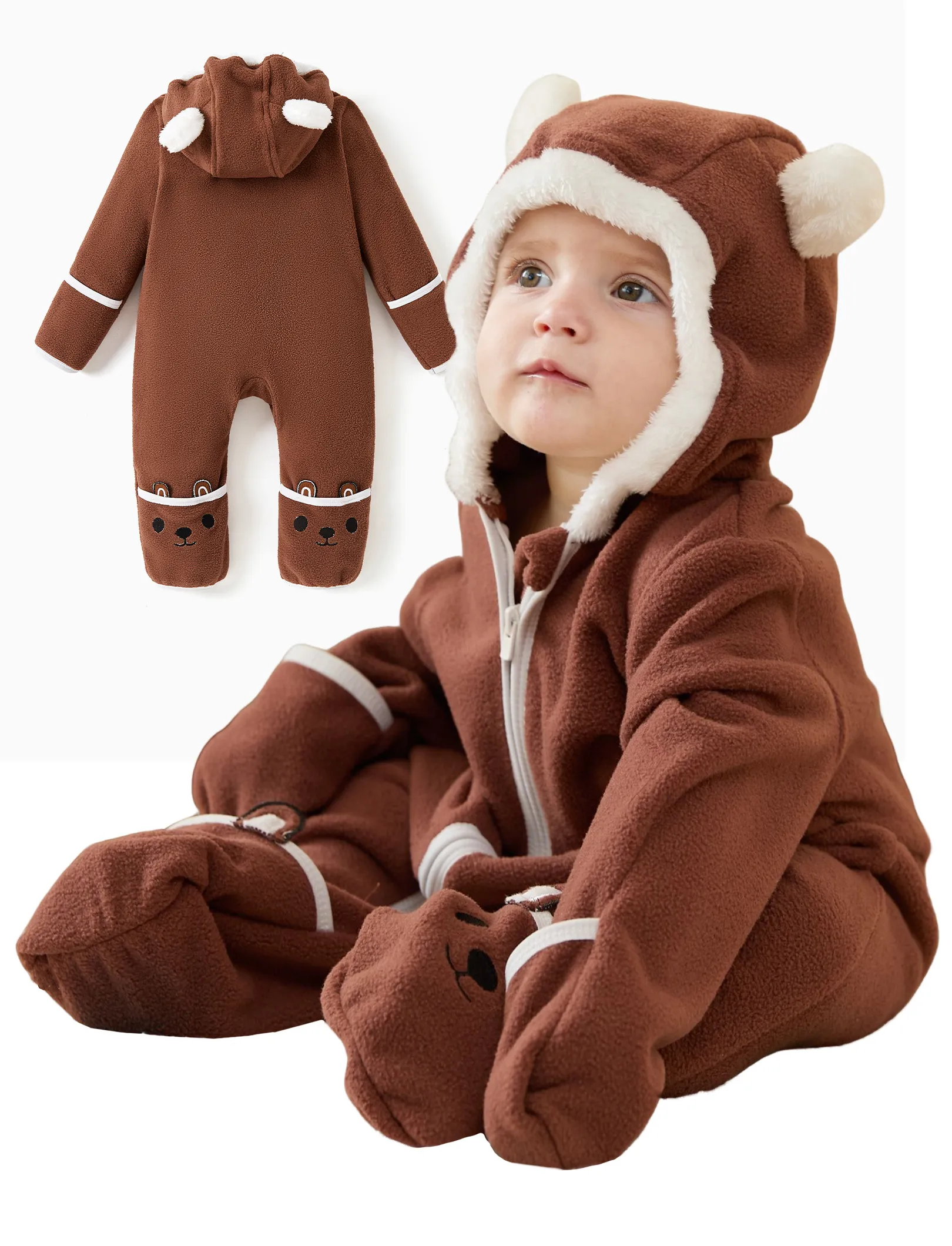 

Unisex Jumpsuit 3D Hyper-Tactile Infant Outfit 2-way Onesies with Animal Pattern