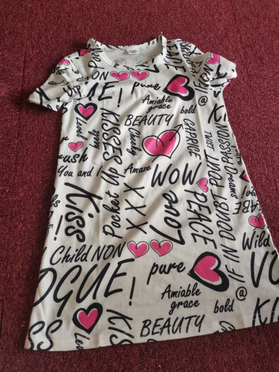Kid Girl Letter Heart Print Short-sleeve Dress