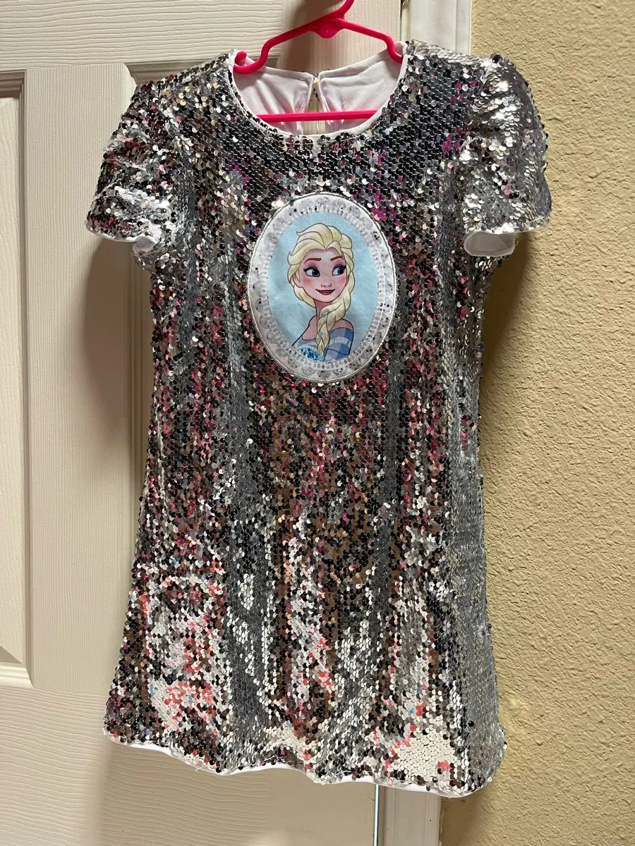 Disney Frozen Toddler Girl Elsa Ruffle-sleeve Sequin Dress Silver - PatPat